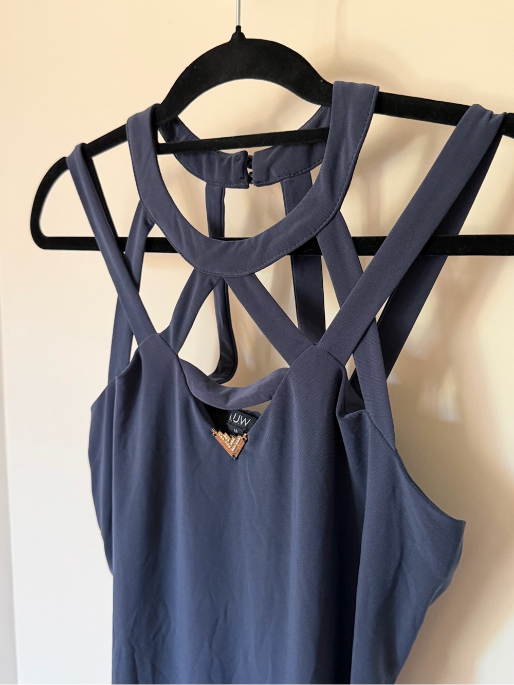 AUW Navy Strappy Chemise with Cutout Back